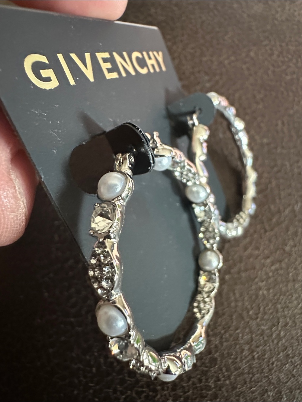 Givenchy Silver-Tone Hoop Earrings with Pearls and Crystals